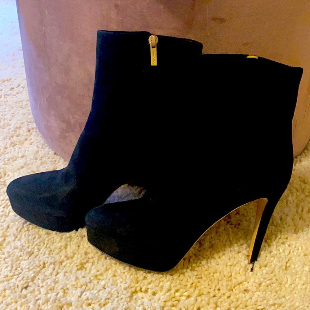 Jimmy Choo black platform suede 8.5 booties